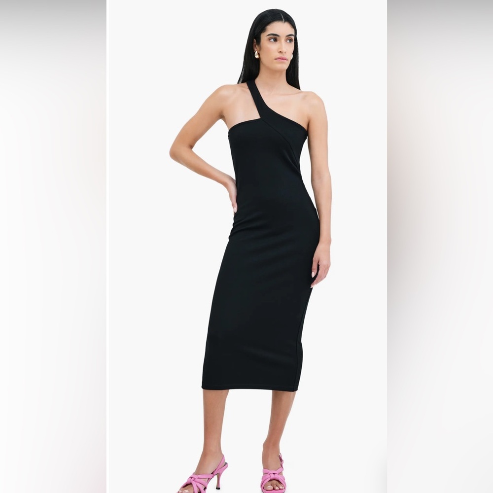NWT Cameron One-Shoulder Ponte Midi Black Dress size Medium